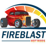 A hot road with the words "Fireblast Hot Rods" written beneath